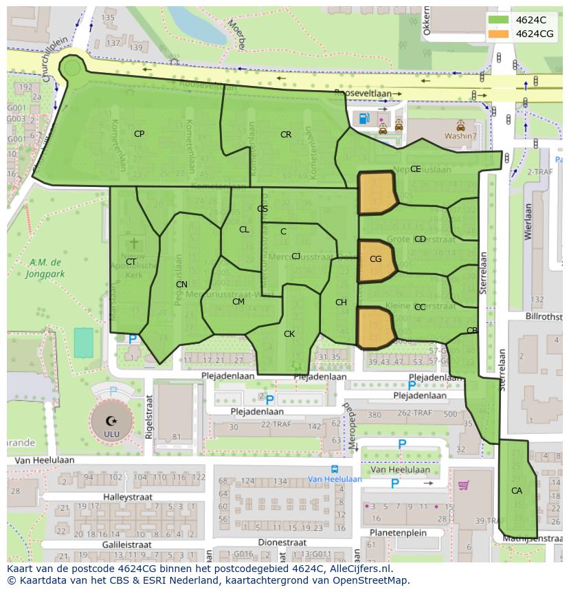 Afbeelding van het postcodegebied 4624 CG op de kaart.