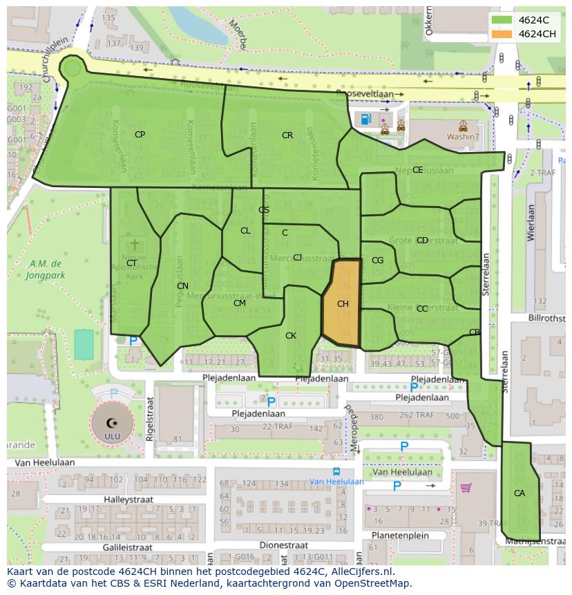 Afbeelding van het postcodegebied 4624 CH op de kaart.