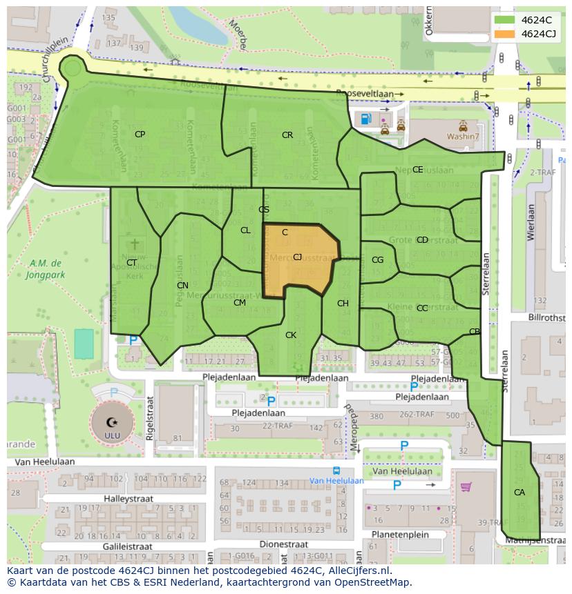 Afbeelding van het postcodegebied 4624 CJ op de kaart.