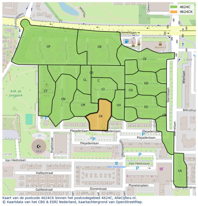 Afbeelding van het postcodegebied 4624 CK op de kaart.