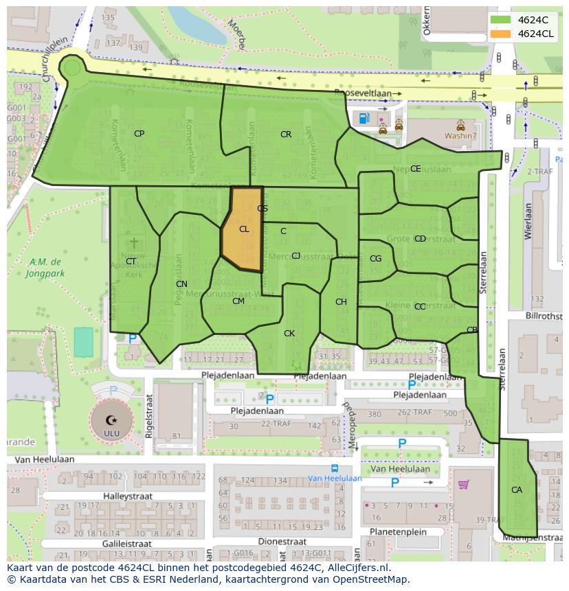 Afbeelding van het postcodegebied 4624 CL op de kaart.