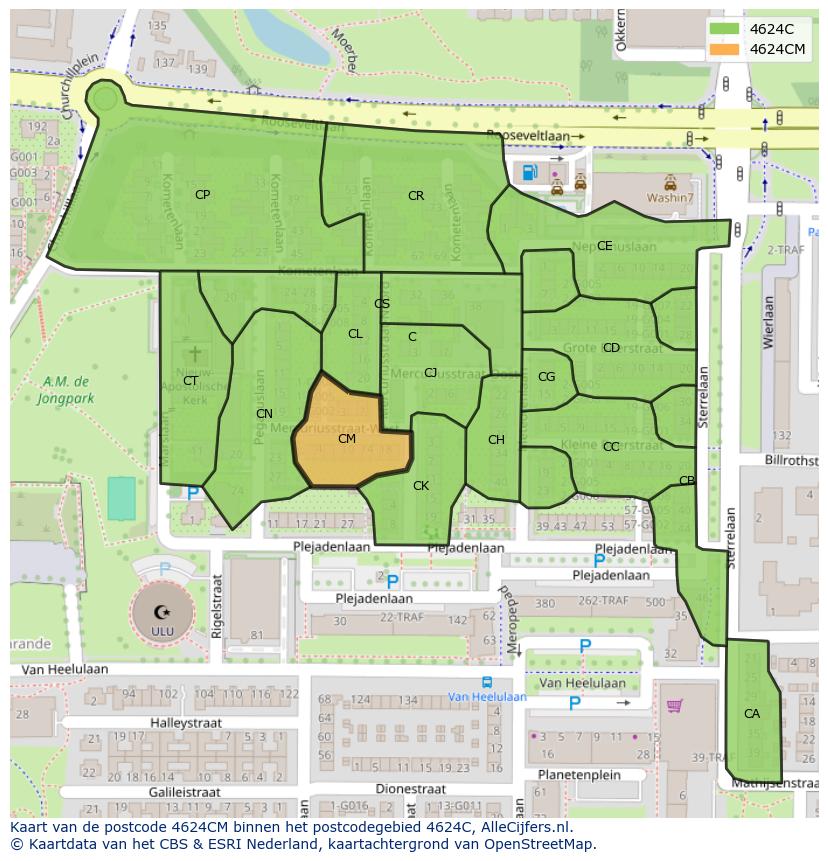 Afbeelding van het postcodegebied 4624 CM op de kaart.