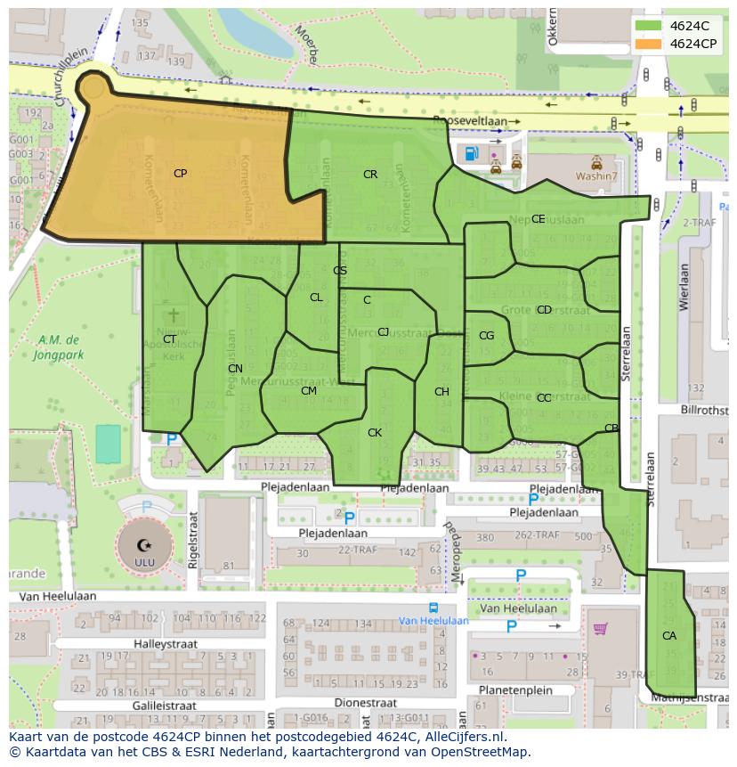Afbeelding van het postcodegebied 4624 CP op de kaart.