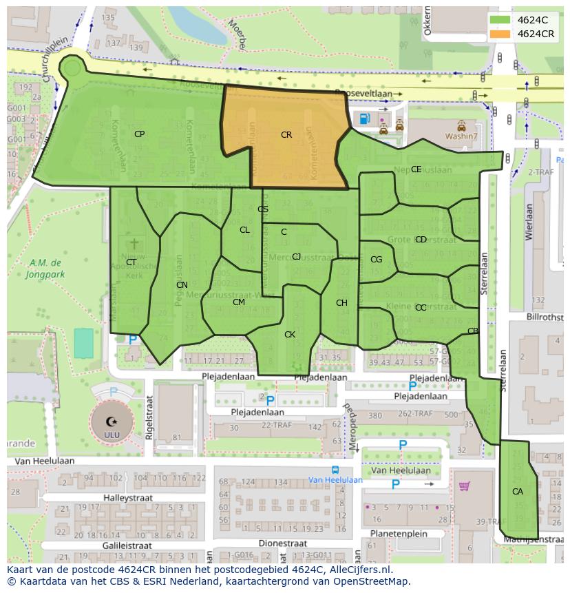 Afbeelding van het postcodegebied 4624 CR op de kaart.