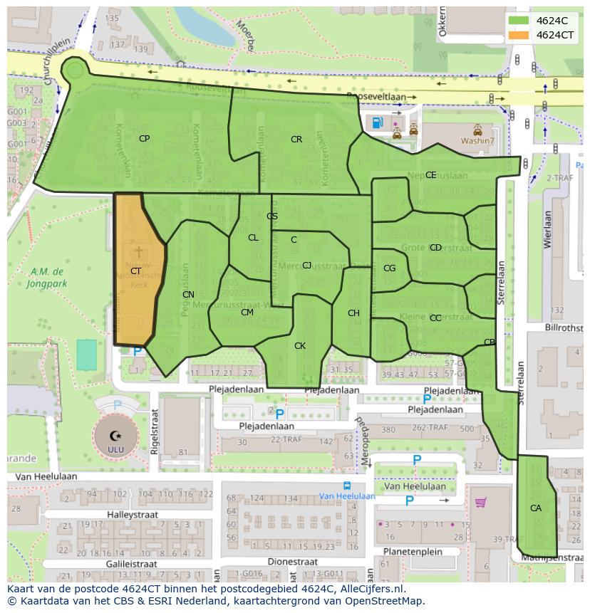 Afbeelding van het postcodegebied 4624 CT op de kaart.
