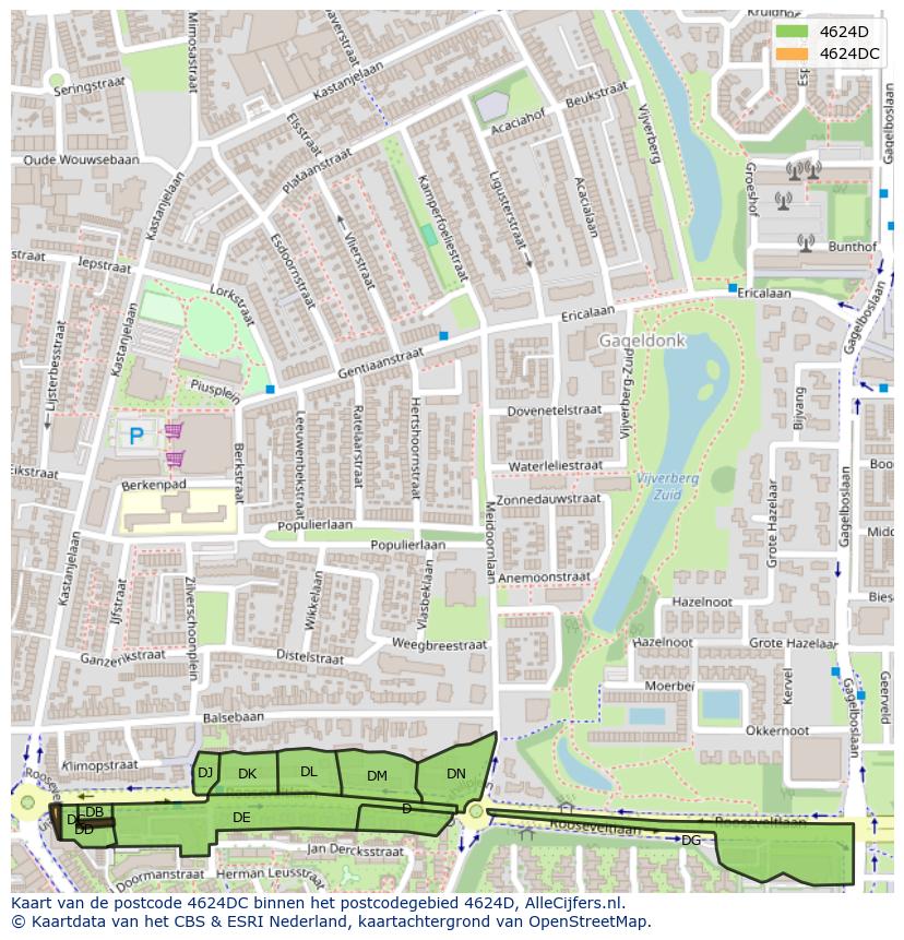 Afbeelding van het postcodegebied 4624 DC op de kaart.