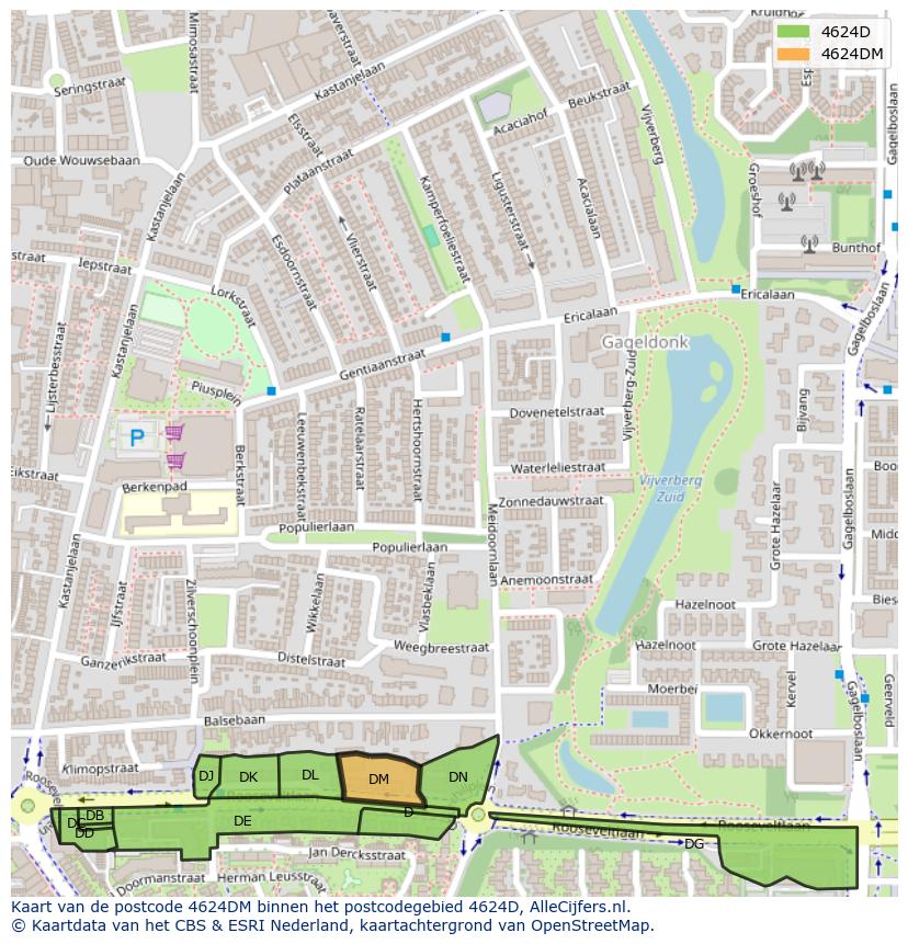 Afbeelding van het postcodegebied 4624 DM op de kaart.