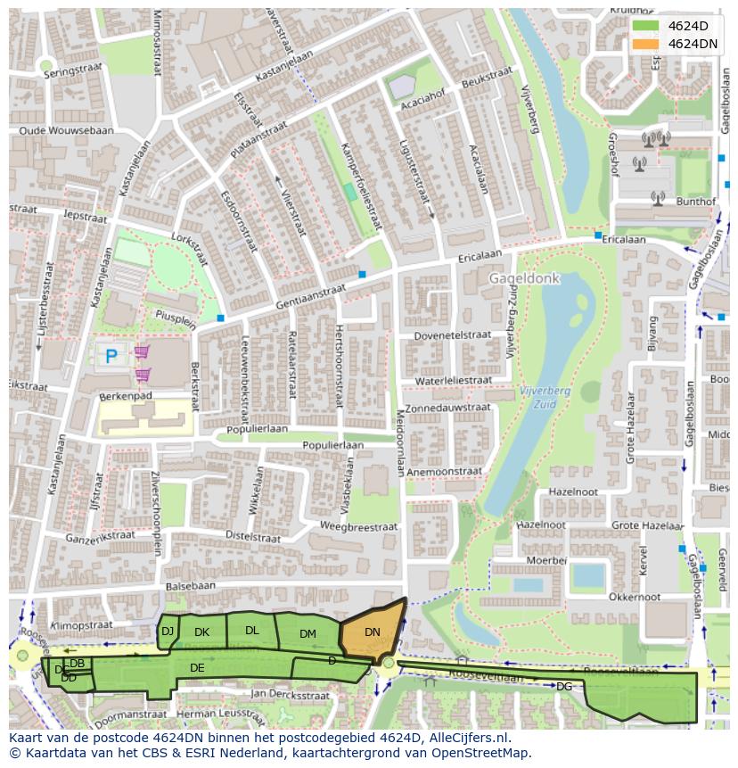 Afbeelding van het postcodegebied 4624 DN op de kaart.