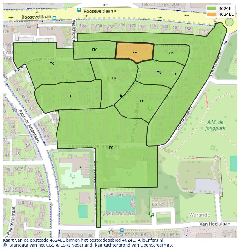 Afbeelding van het postcodegebied 4624 EL op de kaart.