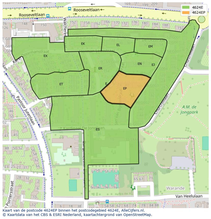 Afbeelding van het postcodegebied 4624 EP op de kaart.