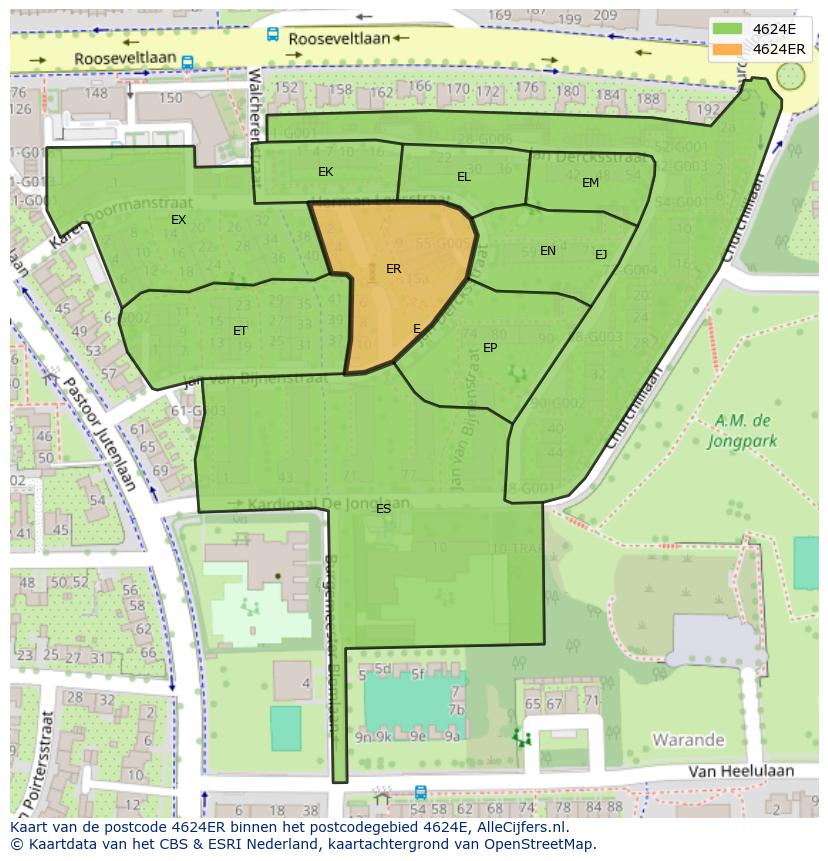 Afbeelding van het postcodegebied 4624 ER op de kaart.