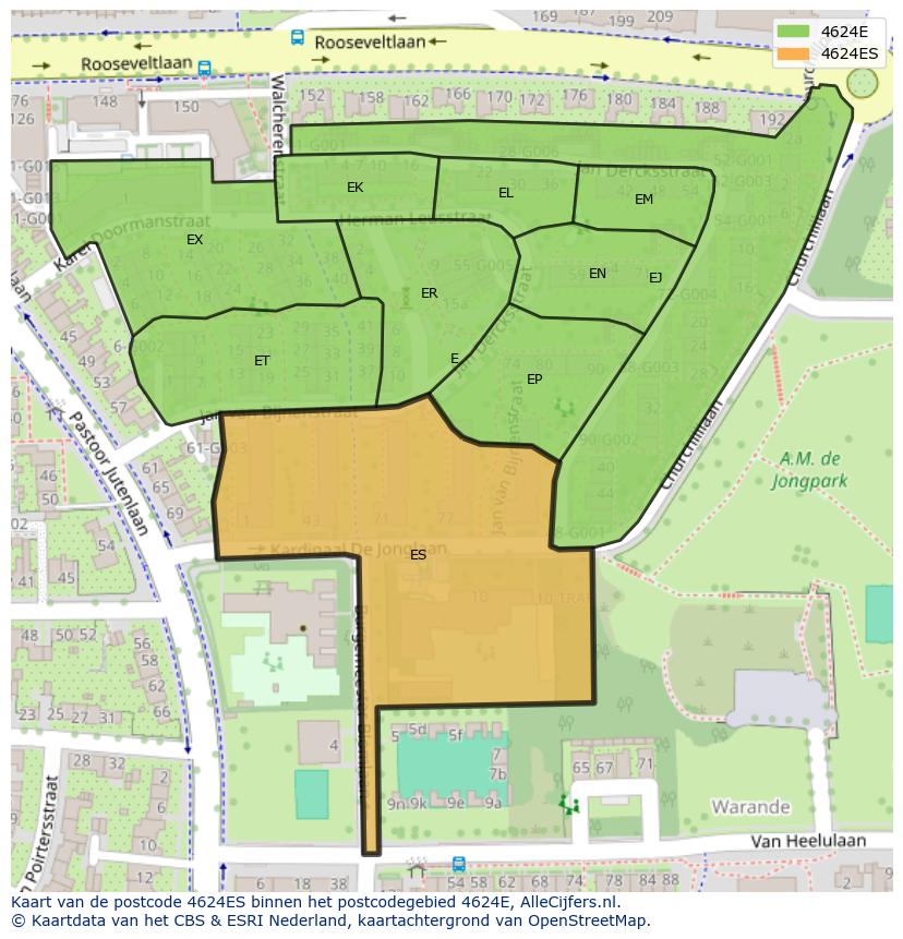 Afbeelding van het postcodegebied 4624 ES op de kaart.