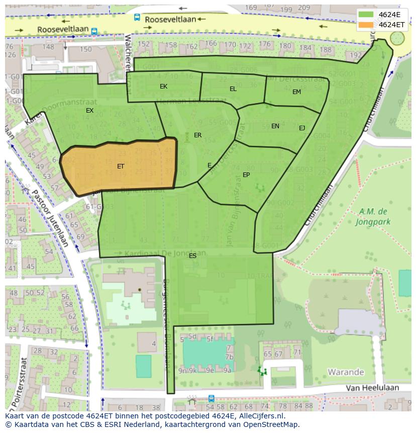 Afbeelding van het postcodegebied 4624 ET op de kaart.