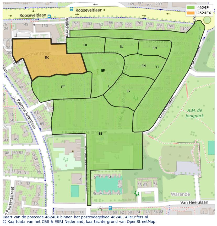 Afbeelding van het postcodegebied 4624 EX op de kaart.