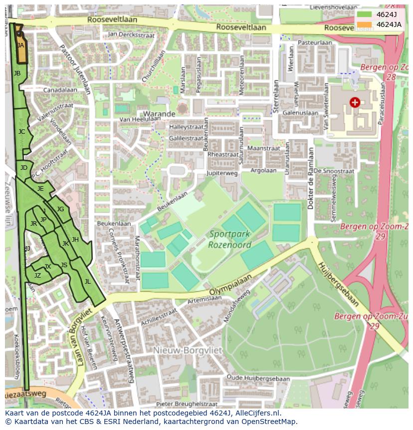 Afbeelding van het postcodegebied 4624 JA op de kaart.
