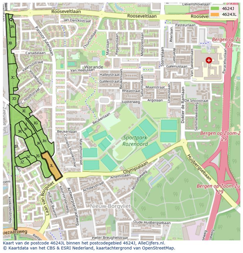 Afbeelding van het postcodegebied 4624 JL op de kaart.