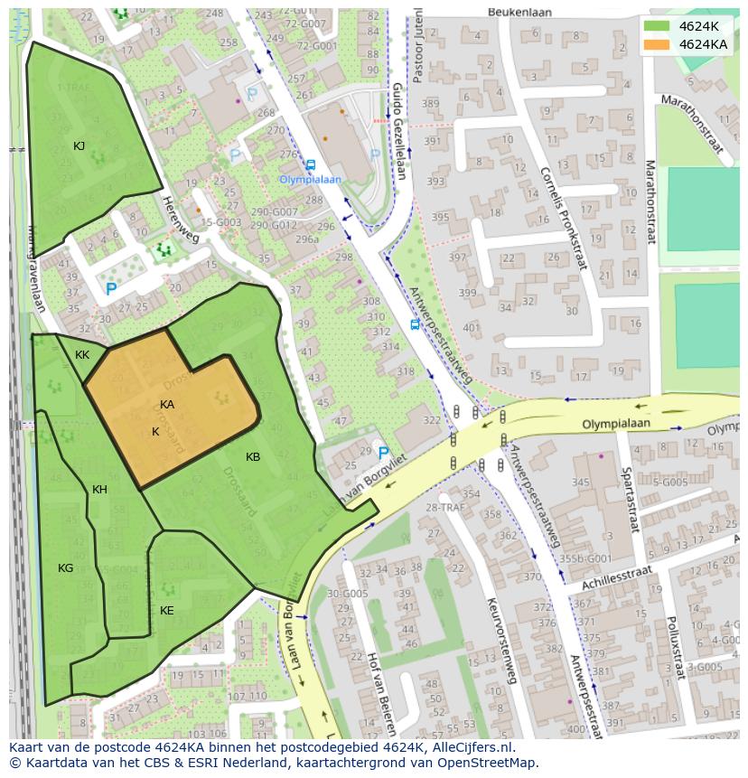 Afbeelding van het postcodegebied 4624 KA op de kaart.