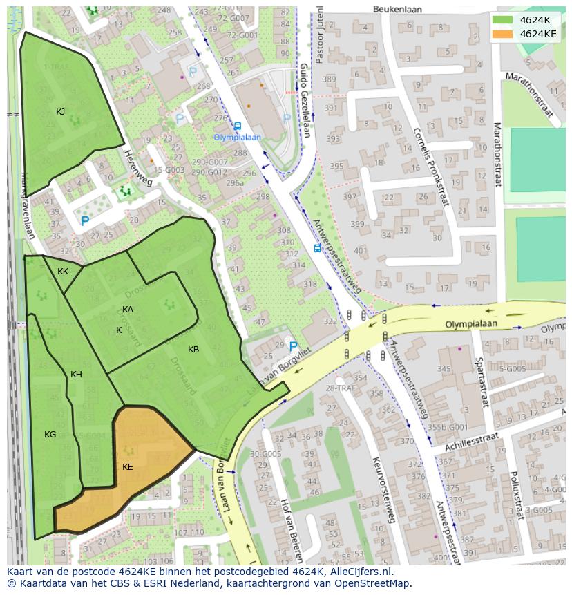 Afbeelding van het postcodegebied 4624 KE op de kaart.