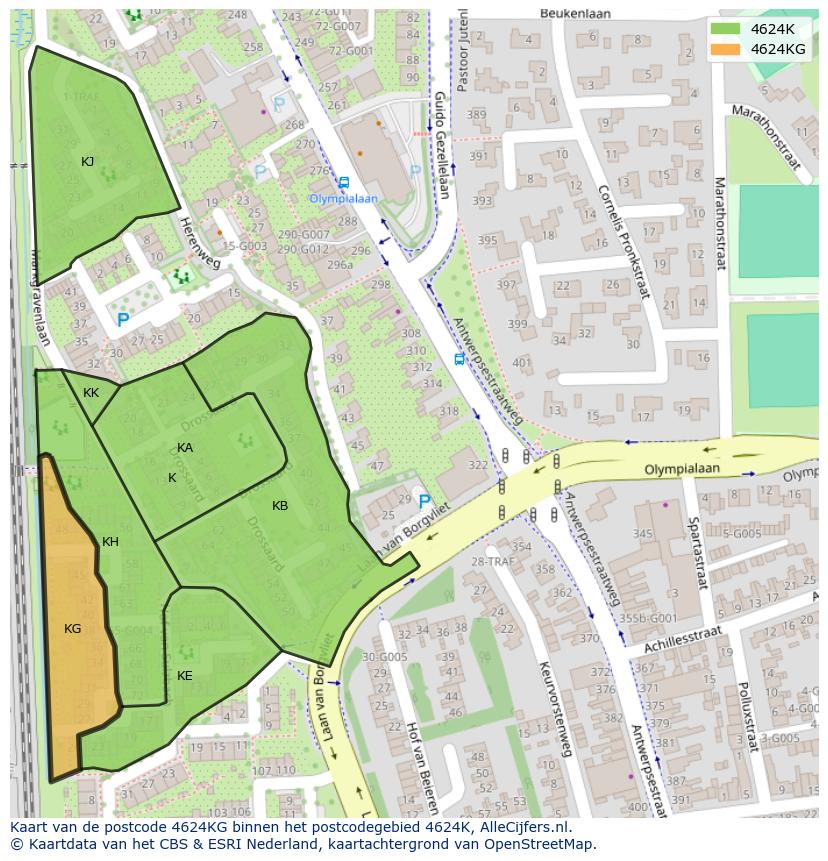 Afbeelding van het postcodegebied 4624 KG op de kaart.