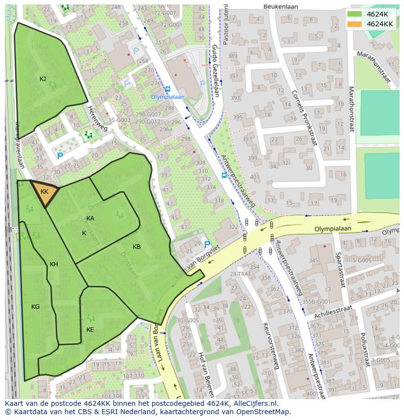 Afbeelding van het postcodegebied 4624 KK op de kaart.