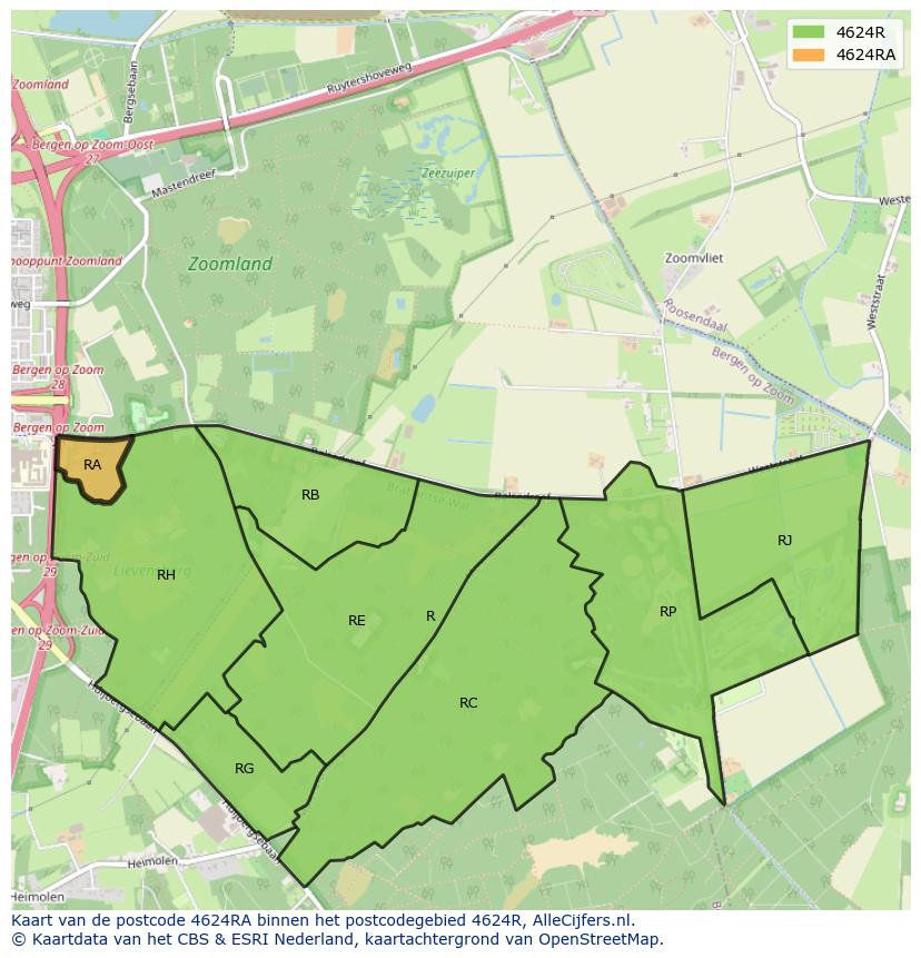 Afbeelding van het postcodegebied 4624 RA op de kaart.