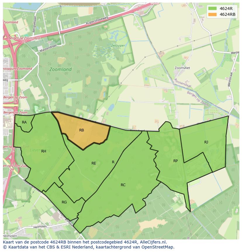 Afbeelding van het postcodegebied 4624 RB op de kaart.