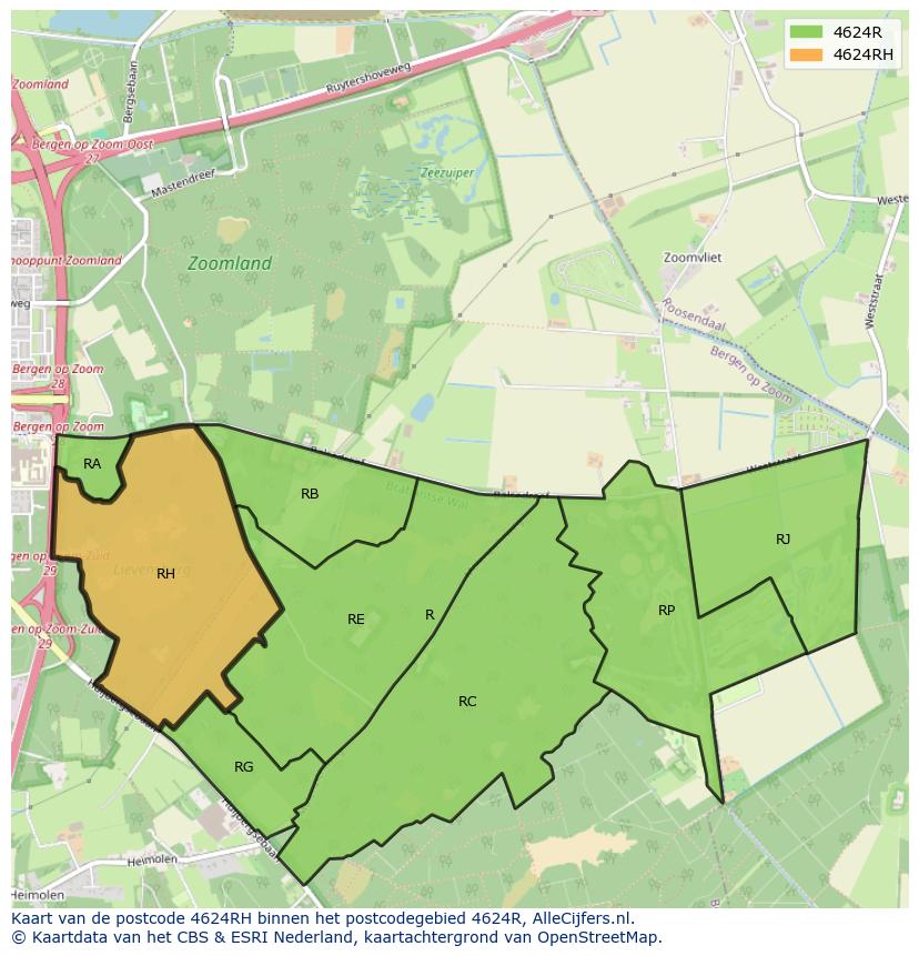 Afbeelding van het postcodegebied 4624 RH op de kaart.