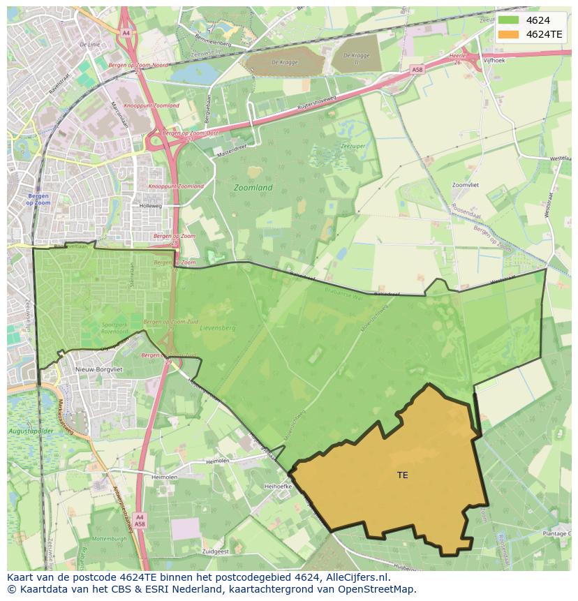 Afbeelding van het postcodegebied 4624 TE op de kaart.