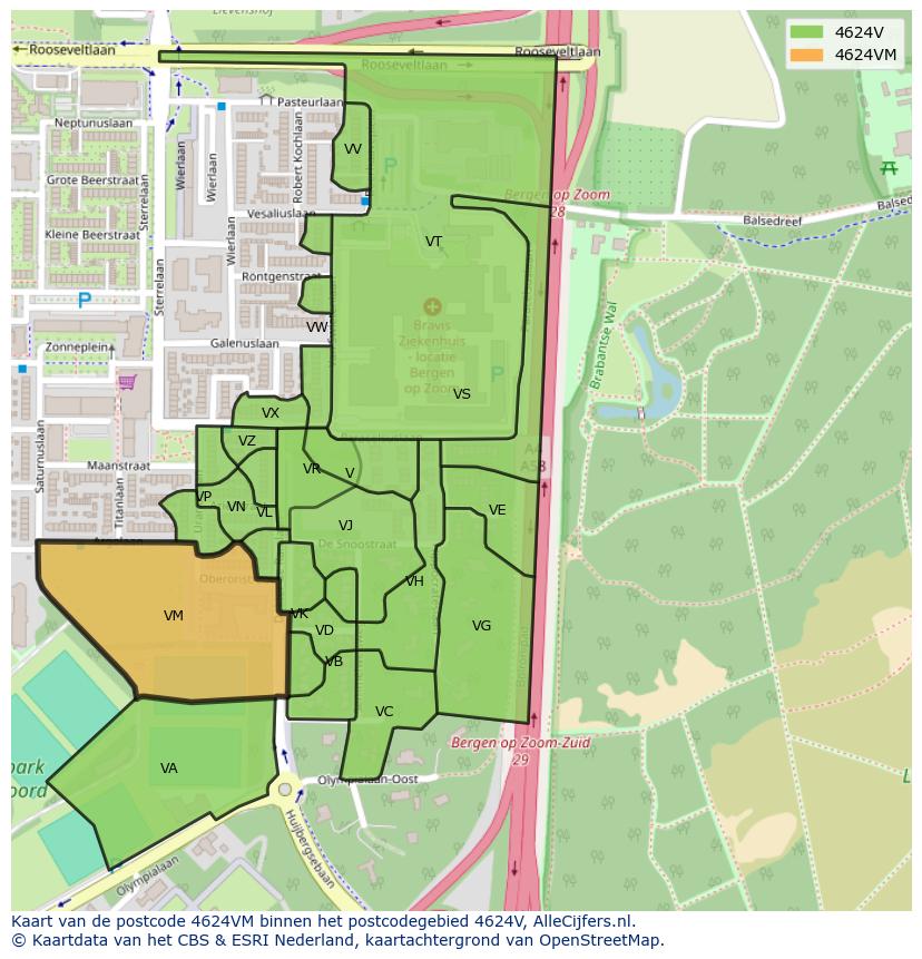 Afbeelding van het postcodegebied 4624 VM op de kaart.
