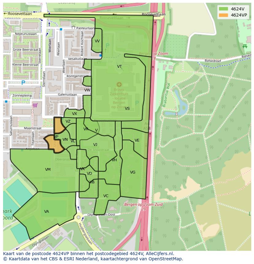 Afbeelding van het postcodegebied 4624 VP op de kaart.