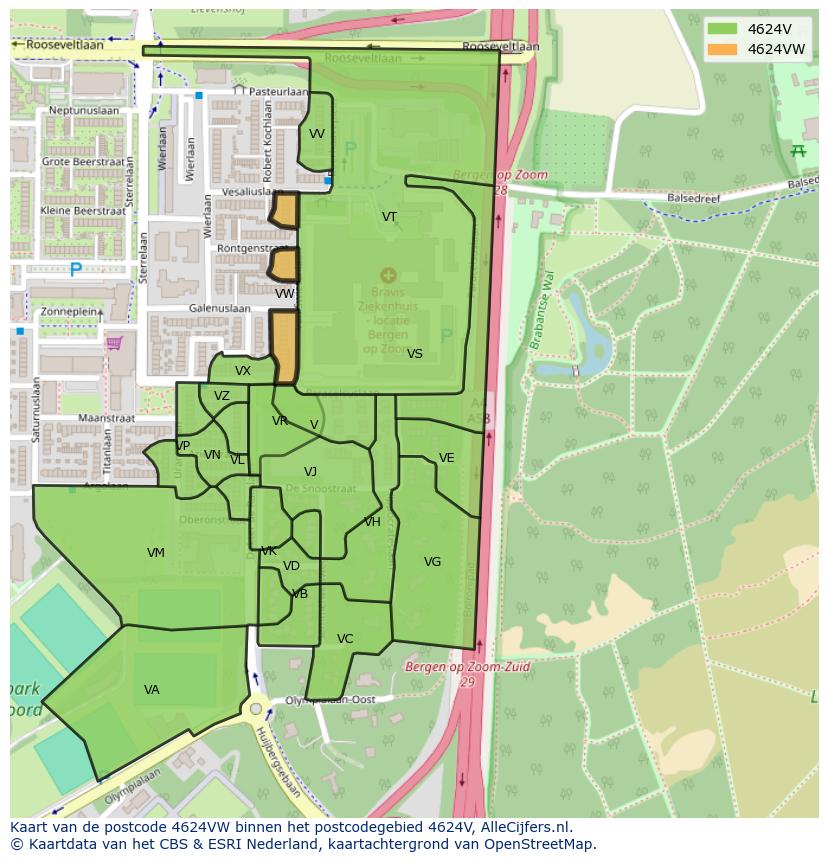 Afbeelding van het postcodegebied 4624 VW op de kaart.