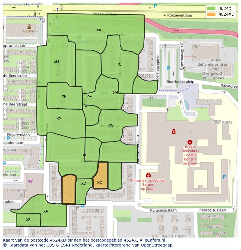 Afbeelding van het postcodegebied 4624 XD op de kaart.