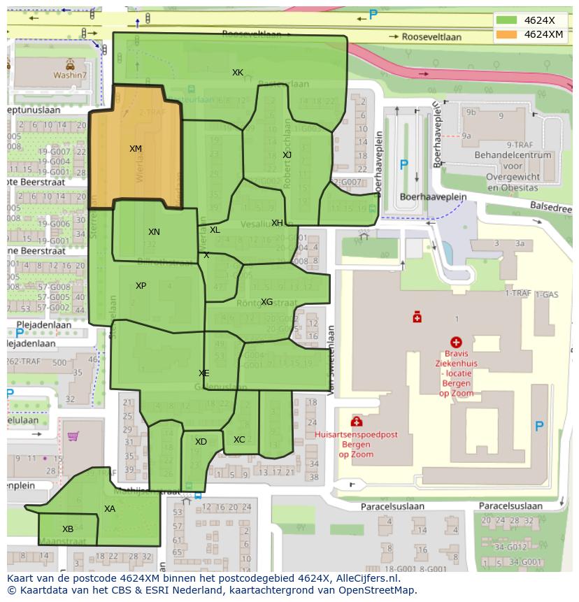 Afbeelding van het postcodegebied 4624 XM op de kaart.