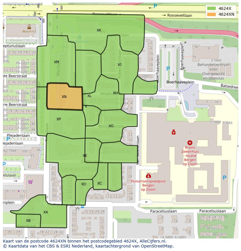Afbeelding van het postcodegebied 4624 XN op de kaart.