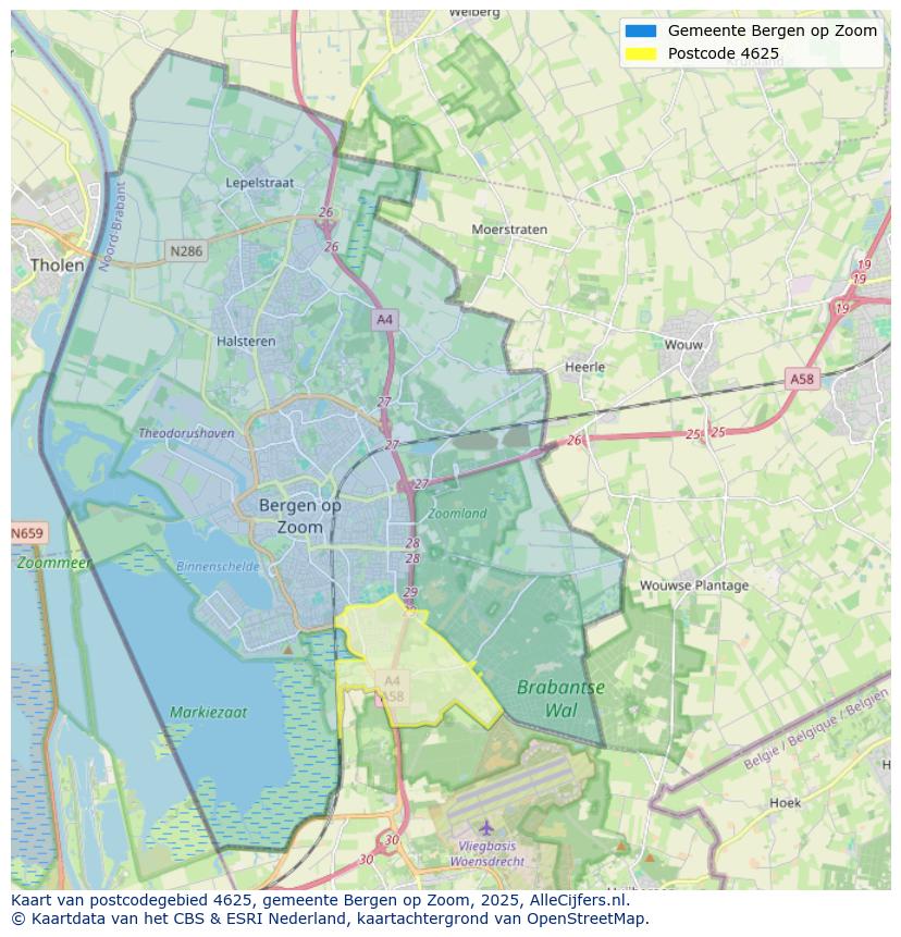 Afbeelding van het postcodegebied 4625 op de kaart.