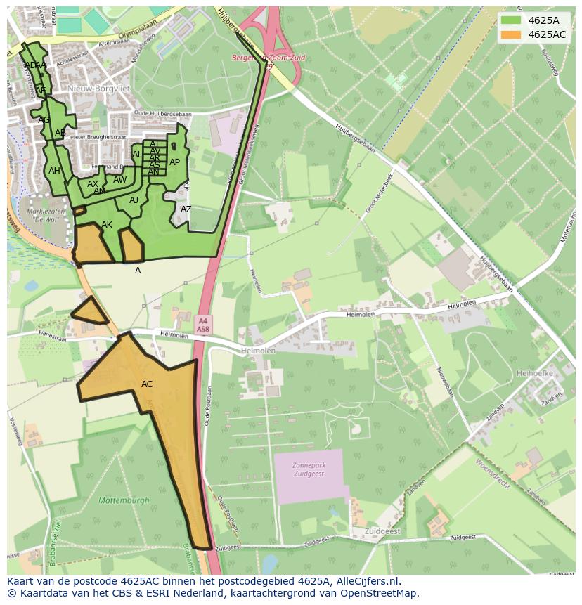 Afbeelding van het postcodegebied 4625 AC op de kaart.