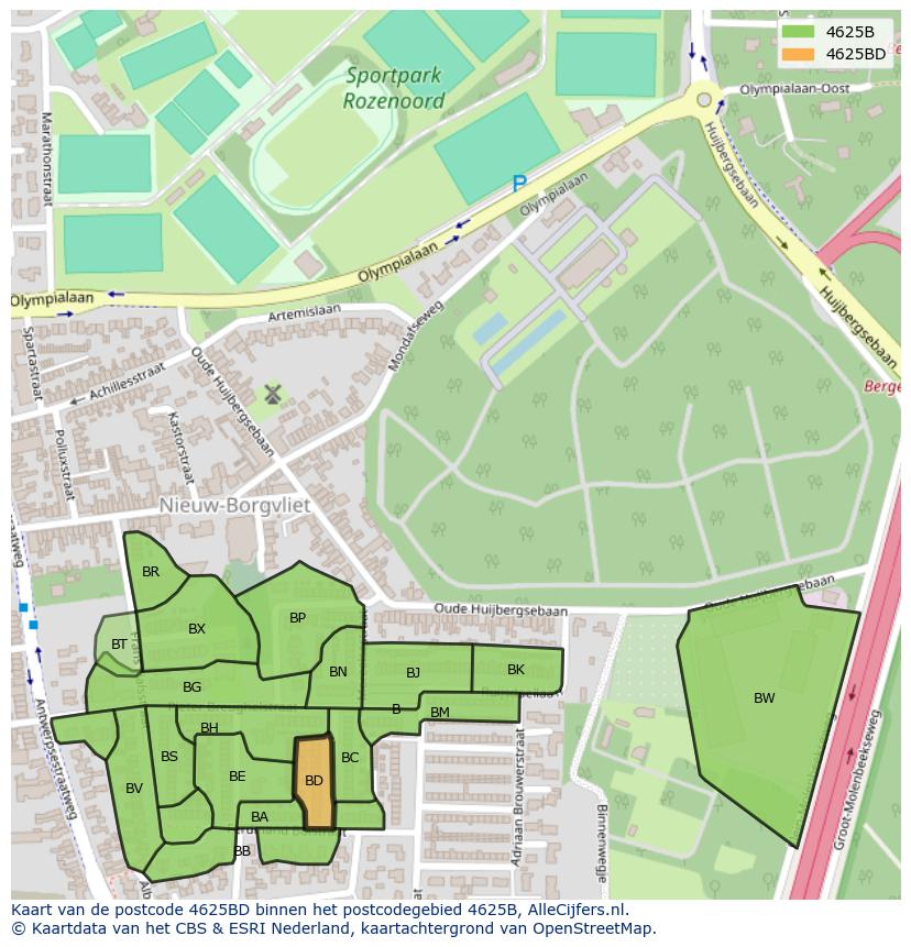 Afbeelding van het postcodegebied 4625 BD op de kaart.