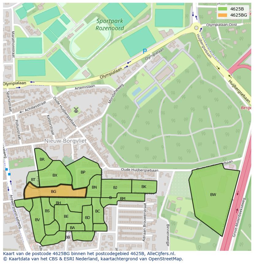 Afbeelding van het postcodegebied 4625 BG op de kaart.