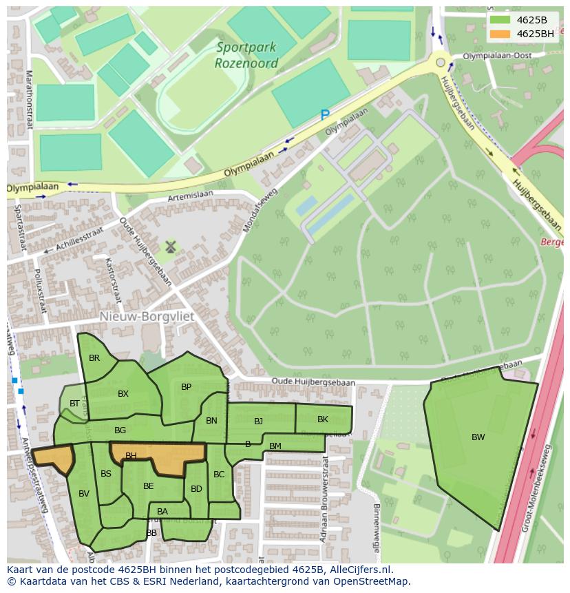 Afbeelding van het postcodegebied 4625 BH op de kaart.