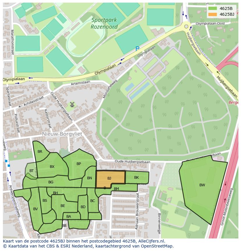 Afbeelding van het postcodegebied 4625 BJ op de kaart.