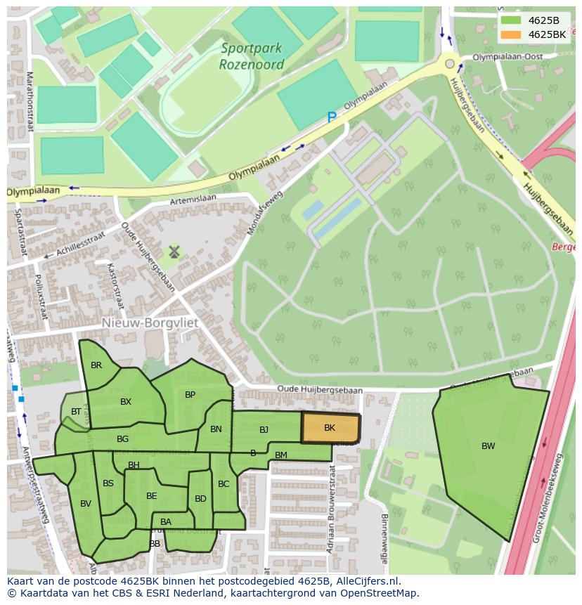 Afbeelding van het postcodegebied 4625 BK op de kaart.