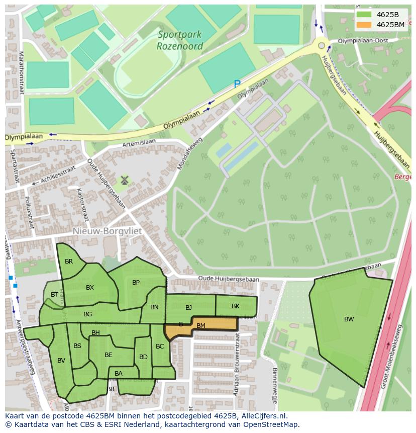 Afbeelding van het postcodegebied 4625 BM op de kaart.