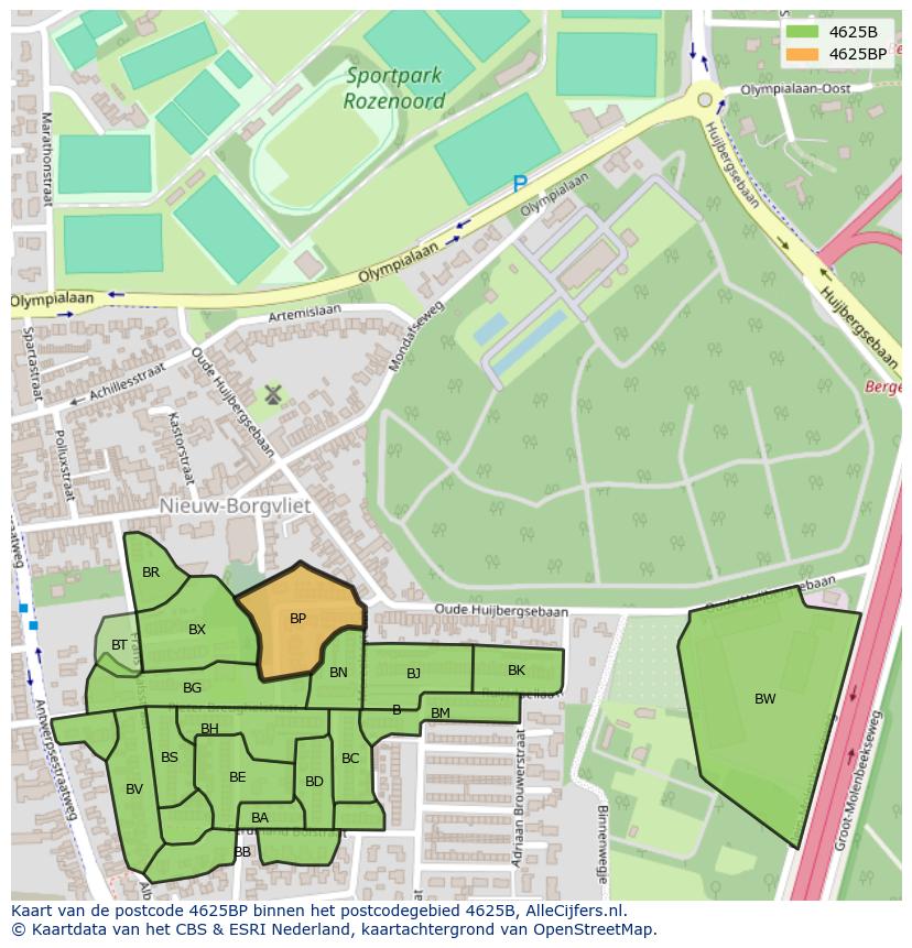Afbeelding van het postcodegebied 4625 BP op de kaart.
