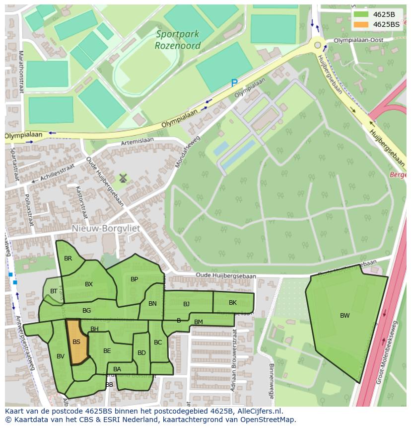 Afbeelding van het postcodegebied 4625 BS op de kaart.