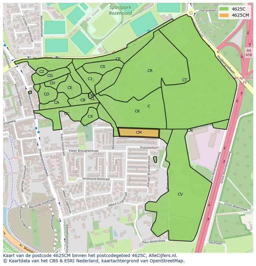 Afbeelding van het postcodegebied 4625 CM op de kaart.