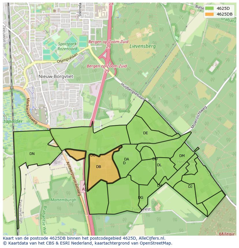 Afbeelding van het postcodegebied 4625 DB op de kaart.