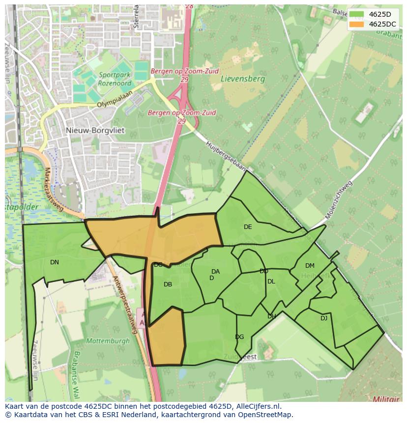 Afbeelding van het postcodegebied 4625 DC op de kaart.