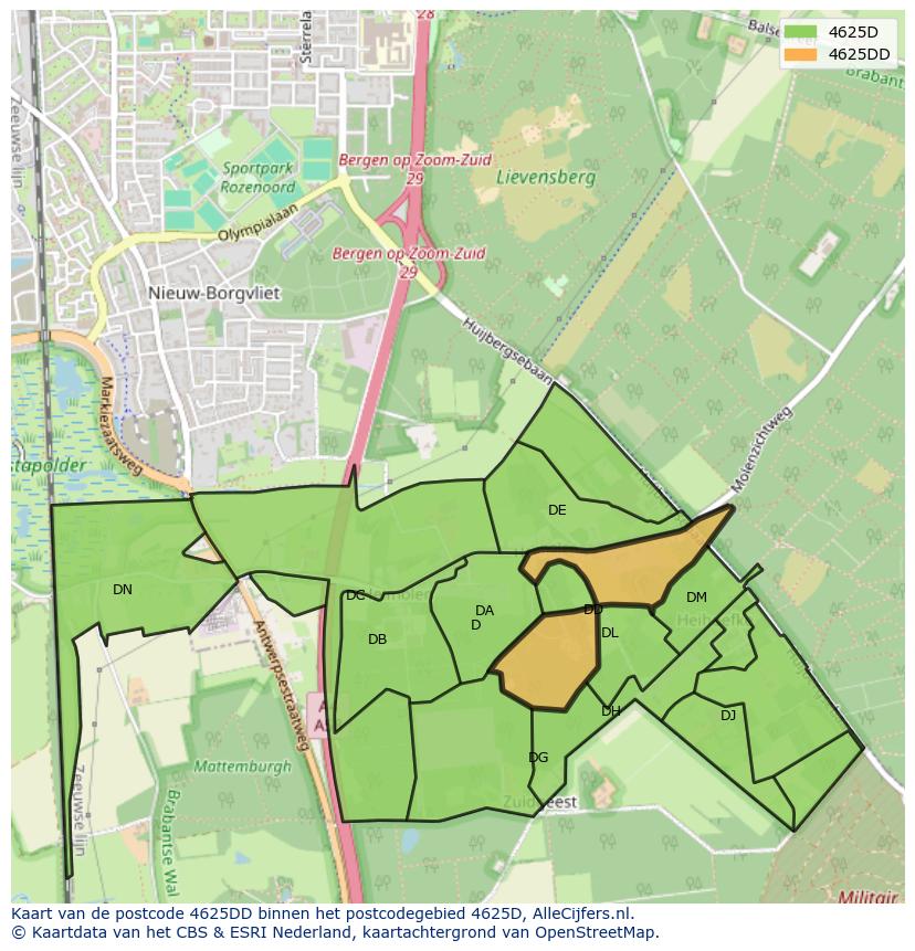 Afbeelding van het postcodegebied 4625 DD op de kaart.