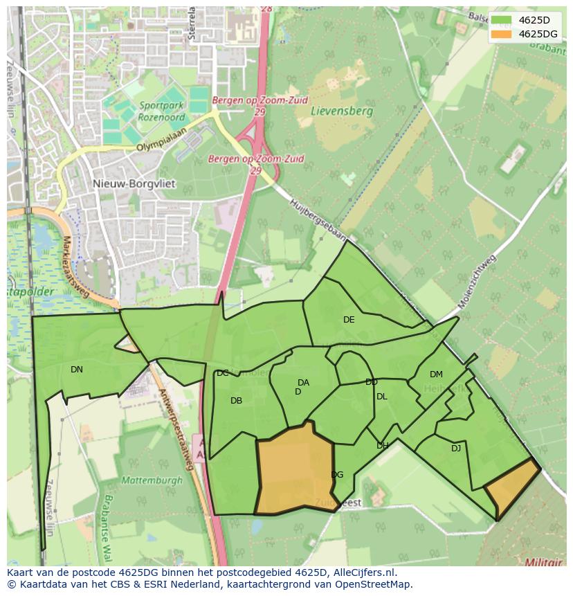 Afbeelding van het postcodegebied 4625 DG op de kaart.
