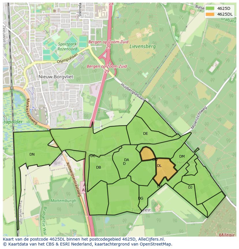 Afbeelding van het postcodegebied 4625 DL op de kaart.